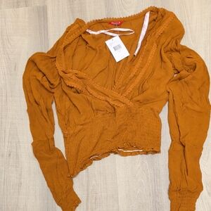 Guess Women's Mustard Wrap Blouse